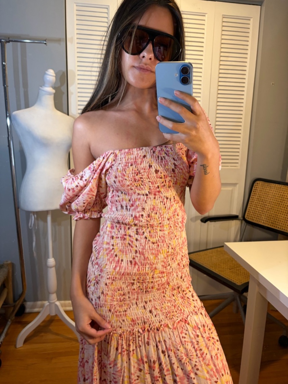 Misa Los Angeles Gemma Sunburst Pink Floral One-Shoulder Smocked Maxi Dress